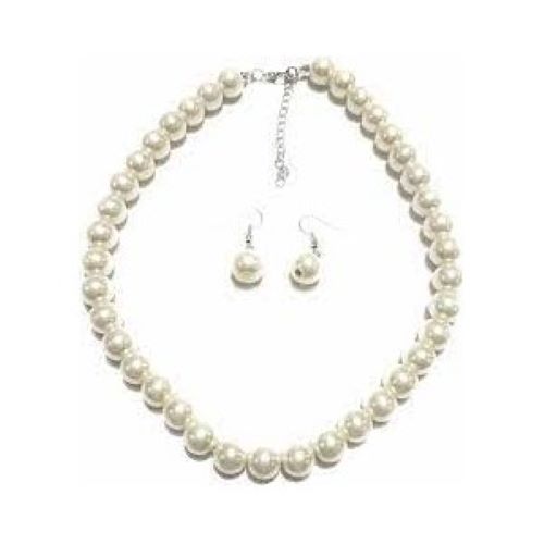 Chunky Pearl Necklace & Earring Set White